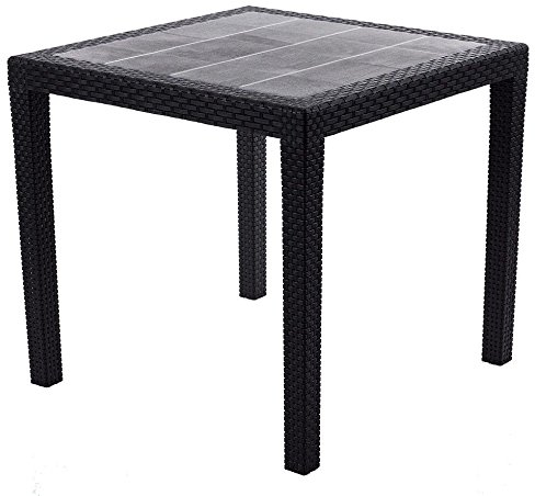 Gartentisch Rattan Optik ohne Schirmloch Tisch schwarz 79 x 79 cm Bistrotisch Beistelltisch