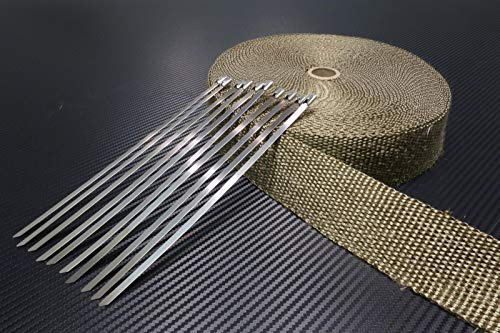 Schlauchland 10m Titan Hitzeschutzband 25mm 1400°C + 10 Kabelbinder Auspuffband Thermoband Krümmerband Heat Wrap Basaltfaser Isolierband Hitzeschutz