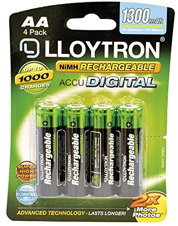 LLOYTRON NiMH Rechargeable AccuDigital Batteries / AA Size / 1300mAh / 4 Pack - B012