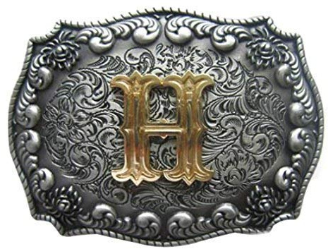 Western-Buckle 3D-Buchstabe H mit echt Goldauflage, Gürtelschnalle