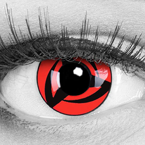 Meralens 1 Paar Farbige Anime Sharingan Kontaktlinsen Kakashi in rot schwarz perfekt zu Manga Hereos of Cosplay, Halloween mit gratis Kontaktlinsenbehälter rote 12 Monatslinsen ohne Stärke