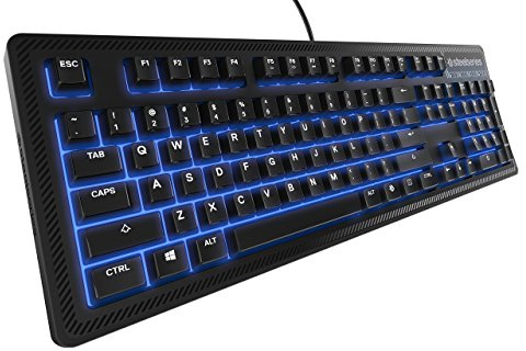 SteelSeries Keyboard Apex 100 Gaming-Tastatur – taktile & leise – Blaue LED-Hintergrundbeleuchtung – spritzwassergeschützt – Media Controls