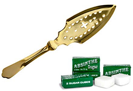 Swiss Cross Gold-Plated Absinthe Spoon and 10 Sugar Cubes, by Bonnecaze Absinthe & Home