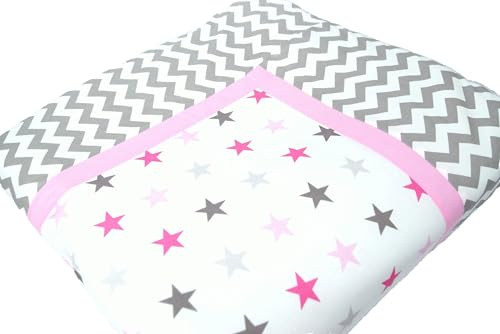 bab-Berlin Krabbeldecke Patchworkdecke Laufgittereinlage mit Sternen in Rosa Grau, auch als Set mit Wolkenkissen Handmade