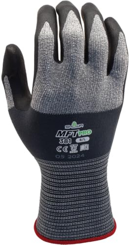 SHOWA 381, Mikroporöses Nitril – Beschichtung, Mehrzweck, Grau mit schwarzer Handfläche, 10/XXL