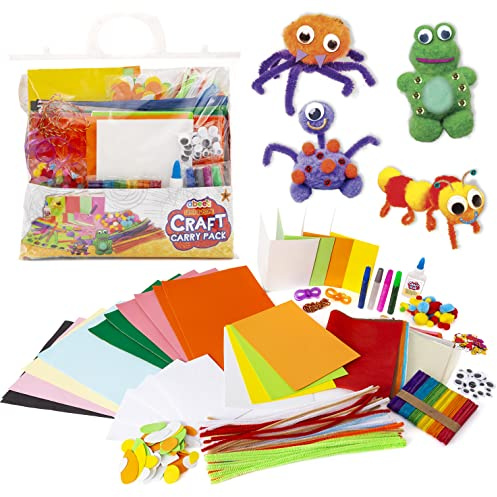 abeec Kids Craft Carry Pack | Complete Art & Craft Kit with Lolly Sticks, Pipe Cleaners, Googly Eyes, Pom Poms & PVA Glue | DIY Arts & Crafts Set for Kids 5+