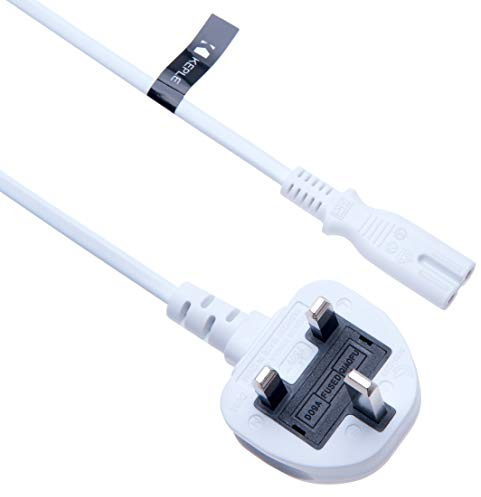 2 Pin Mains Power Cable Universal Fig Figure 8 UK Lead Compatible with HP Envy 4500, 5530, 5532, 120, 5510, 5520, 6520 | HP OfficeJet 4650, 6968, 6978, 3830, 8710 Printer | Wall Cord 2m (White)
