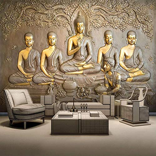 papier peint panoramique 3d tapisserie photo murales papier peint intissé poster geant décor mural moderne Trompe Loeil 350x245cm Statue de bouddha doré