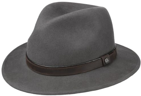 LIERYS Sargent Traveller Hut Wollfilz Packable Ledergarniturband Damen Herren Herbst Winter grau L (58-59 cm)