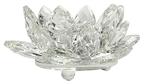 Spring.Rd Quartz Crystal Large Lotus Flower Candle Holder with Gift Box Crystal Lotus Flower Ornaments Tea Light Holder Craft Home Decoration Feng Shui Decoration 110mm (Clear)