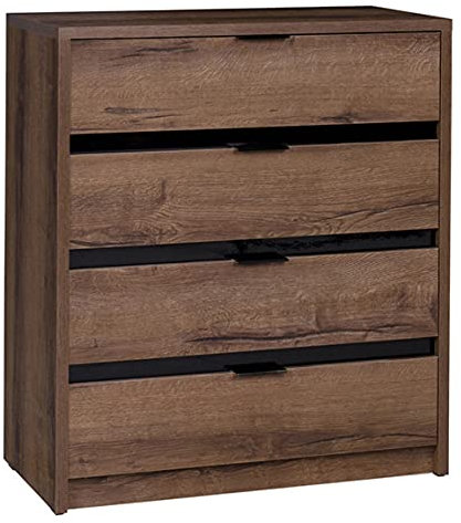 RAVIO Kommode Oris 4S Highboard mit 4 Schubladen Stilvoll Schubladenkommode Standschrank Sideboard Schubladenschrank vom Hersteller Anrichte (Monastery Eiche + Schwarz Hochglanz)