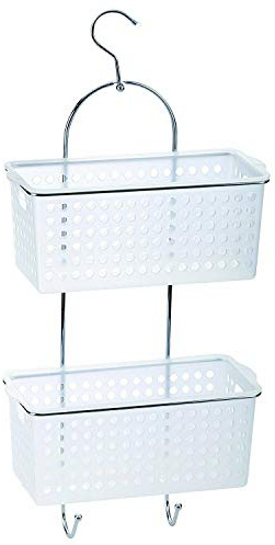 HOMION 2 Tier Large Hanging Bathroom Organiser Unit Shower Rack Storage Caddy With Plastic Extra Deep Baskets (White)