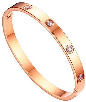 JewelryWe Schmuck Damen Armreif Edelstahl Zirkonia einfache Stil Liebe Armband 6mm breit mit Schließe Armspange Gravur