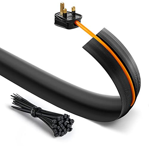Deeba UK Floor Cable Cover Protector with Pack of Cable Ties | Medium Duty Wire Cover with Non-Slip Base, Protect Cables & Prevent Trip Hazards | Ideal for Home, Offices, Retail, Gyms & Garages (4M)