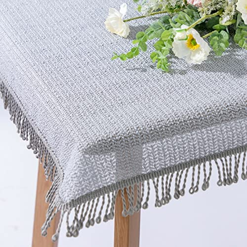 Gartentischdecke mit Fransen | Hellgrau - Oval - 140x180cm | Weichschaum-Tischdecke | Schaumdecke | Klassik-Outdoor-Decke | rutschfest | wetterbeständig