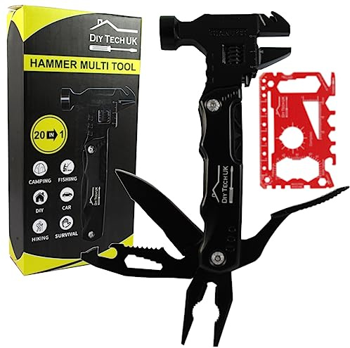 DIY TECH UK - Multi Tool Gadget Gifts for Men - 20 in 1 Hammer | Adjustable Wrench + Free 48 in 1 Wallet Tool - Gifts for Him Husband - Boyfriends Valentines Day Ideas Father s Day Adult DIY