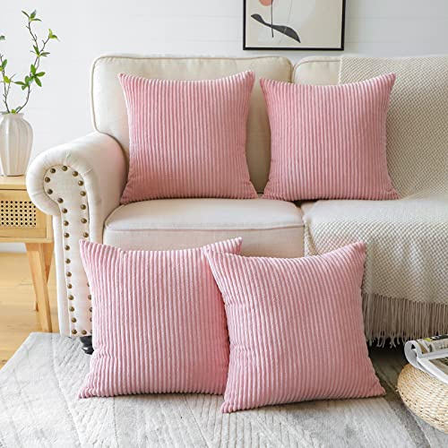 Sungeek 4er Set Kordsamt Kissenbezüge 45x45 cm, Dekorativ Zierkissenbezüge Weich Kissenbezug Dekokissen Sofakissen Couchkissen Deko Bezug Kissenhülle für Sofa Schlafzimmer Wohnzimmer (Rosa)