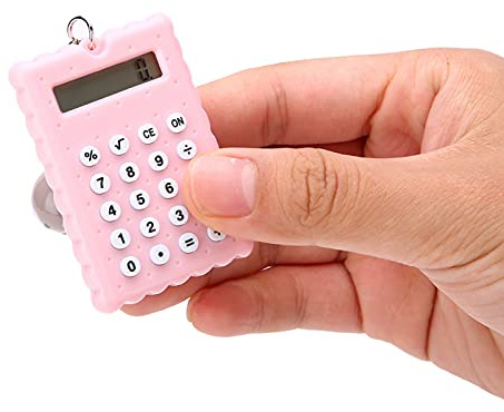 Rechner, tragbare Süße Kekse Stil Schlüsselanhänger Taschenrechner Taschenfarbe Perlen Elektronischer Rechner für Studenten (Rosa)