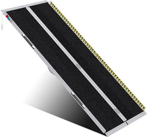 WHALEMOTOR Portable Wheelchair Ramp 7FT, Anti-Slip Aluminum Folding Portable Ramp, Wheelchair Ramps for Home, Weight Capacity Up to 800 LBS, with Transition Plates Above and Below, Loading Dock Plates