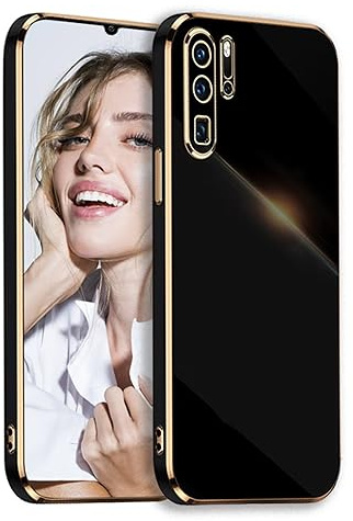 POUHYE Handyhülle für Huawei P30 Pro Hülle Original, Mädchen Galvanisierte Kameraschutz Weich TPU Silikon Schutzhülle Ultra Dünn Case Stoßfeste Hülle für Huawei P30 Pro Schwarz