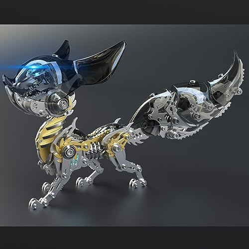UpGLeuch 3D-Metallpuzzles für Erwachsene, Fuchs-Metallmodellbausätze mit Licht, buntes 3D-Metall-Puzzle, DIY-Modellbausatz, Desktop-Spielzeug, Geschenke für Erwachsene