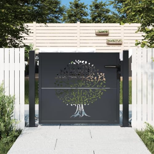 Festnight Gartentor Metall 105x105 cm Zauntor Hoftor Gartentür Einfahrtstor Gartenpforte Einzeltor Tür Tor Zauntür Pforte Abschließbar Stahl Anthrazit
