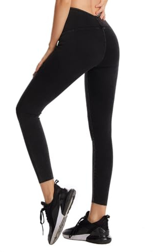 Onsoyours Jeggings da Donna Jeans Leggins a Vita Alta Stretchy Treggings Yoga Pantaloni Casual Slim Pantaloni Jeggings Elasticizzati Attillati in Denim B Nero L