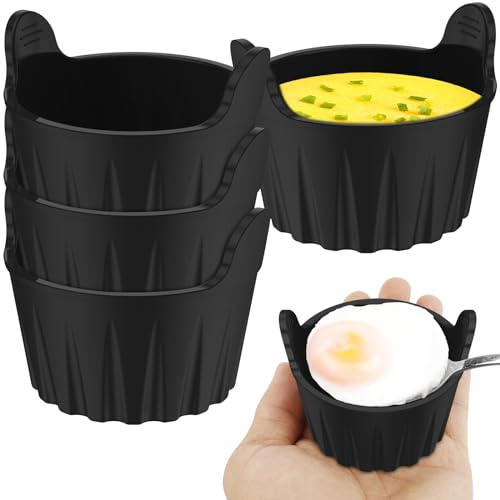 4Pcs Ramekins for Air Fryer, Air Fryer Egg Poacher, Food Grade Silicone Egg Poaching Cups Easy Release Reusable AirFryer Eggs Moulds AirFryer Accessories BPA Free for Oven Microwave