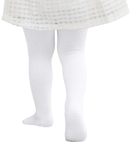 PONCEAU Baby tights with Non Slip Grips for Newborn baby Socks Infant Leggings Ultra Soft Stockings White 6-12 Months