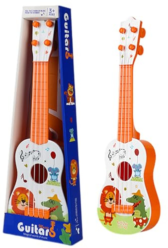 Guitare pour Enfants, 41cm Jouet de Guitare Ukulélé Instruments avec 4 Cordes Ajustables, Mini Guitare Musique Apprentissage Jouets éducatifs pour Tout-Petits Débutants Garçons Filles (Orange)