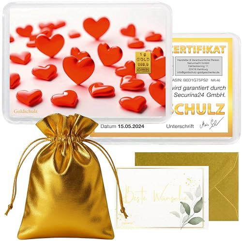 Goldschulz Goldbarren 1g 1 Gramm Motivbox - Herzen Hearts Glückwünsche - Geschenk + Echtheitszertifikat
