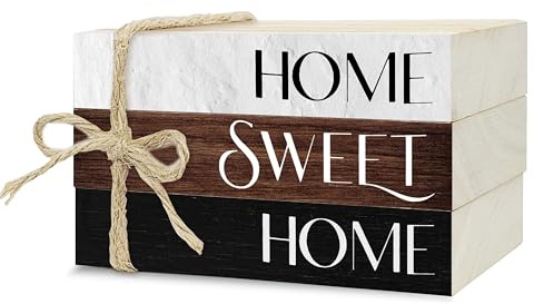 Ycyfckdr Mini Decorative Books for Home Decor, Rustic Wood Stack for Table, Home Sweet Decor Books for Living Room Shelf, Farmhouse Stacked Book Gift (L10)