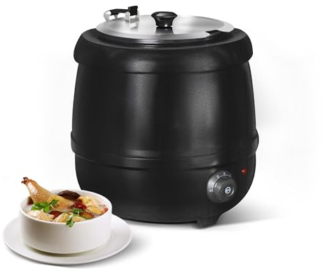 HAKKA Commercial Soup Warmer & Electric Soup Kettle, 10L Large Capacity Stainless Steel Food Warmer with Hinged Lid & Detachable Insert Pot, Perfect for Buffet, Restaurant, Catering, Family Gatherings