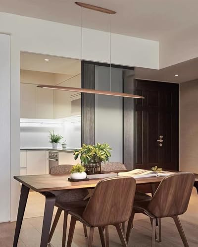 LED Holz Pendelleuchte Esstisch Pendelleuchte, Dimmbare Moderne Hängeleuchte Holz Mit Fernbedienung, Modernes Geradliniges Design Wohnzimmerlampe Hängend Für Küche Büro Esszimmer (Braun, 150 cm)