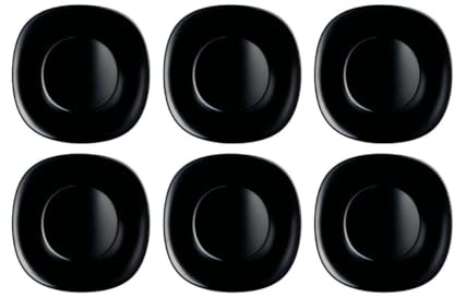 Luminarc Set de 6 platos hondos Carine de vidrio opal 21 cm | Negro, Vidrio opal, formato cuadrado, acabado brillo, 21 cm, 6 piezas, apilable, apto para microondas, apto para frigorífico