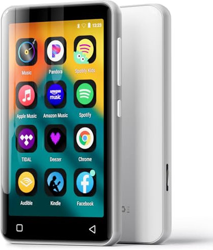 innioasis 80Go Lecteur MP3 avec Bluetooth et WiFi, Lecteur de Musique Mp3 et Mp4 ave Spotify,Spotify Kids, Tidal, Deezer, Lecteur Vidéo à écran Tactile 4 Pouces 1080P（Argent+Blanc）