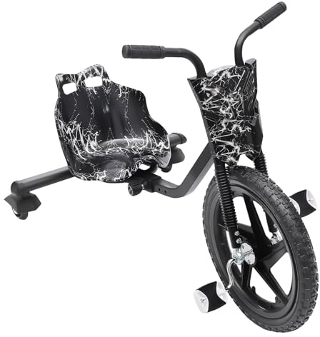 Drift Scooter Tret Drifting Ride auf 3 Rädern Driftscooter Kinder Sitz Scooter mit Lichtern für Kinder ab 6 Jahren, Schwarz