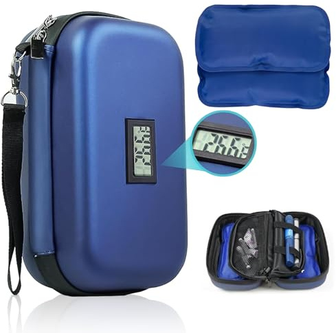 AOUZOVLI Porta Insulina Termico Borsa Termica Per Insulina Borsa Termica Medicinali Display Della Temperatura con 2 Fasce per Impacco di Ghiaccio per Conservare L'insulina e Altri Accessori