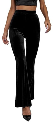 Pantalones acampanados de terciopelo para mujer, de cintura alta, acampanados, de terciopelo negro, pantalones ajustados casuales, 13, S