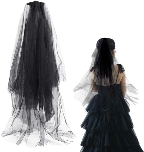HOBBIESAY 2 Stück Schwarzer Spitzenschleier Hochzeitsschleier Mit Kamm Gothic Brautschleier Einfacher Kurzer Hochzeitsschleier Für Frauen Hochzeit Abschlussball Abendparty Kostüm