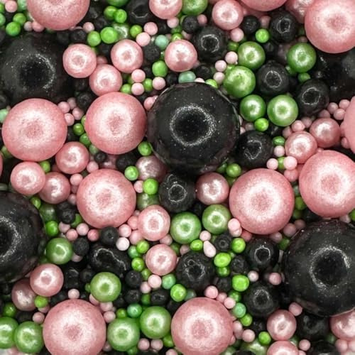 A Pinch Of Pearls Mix - Wicked Cake Topper Sprinkles - 70g Edible Pearls & Shimmer Ball Cupcake Decorations - Spooky Weddings, Christenings & Witch Parties Wicked Cake Decorations (Bigger)