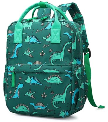KingCheer Toddler Backpack & Rucksack for Boys & Girls – Mini Lightweight Schoolbag Backpack with Chest Strap, Perfect for Preschool, Kindergarten, Nursery & Travel(12Inch, Green Dinosaur)