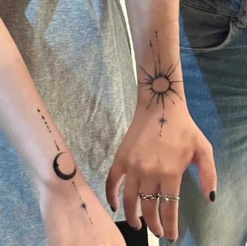 Temporary Tattoos Stickers Chinese Style New Chinese Sun, Moon And Stars Couple Arm Herbal Fake Tattoos For Men And Women Waterproof Semi-Permanent Lasting 2 Weeks