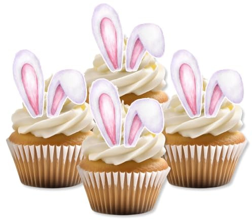 Bunny Ears Edible Cupcake Toppers – Cute Easter & Spring-Themed Cake Decorations – 5cm/2 Inch (PRECUT, Pack of 24)
