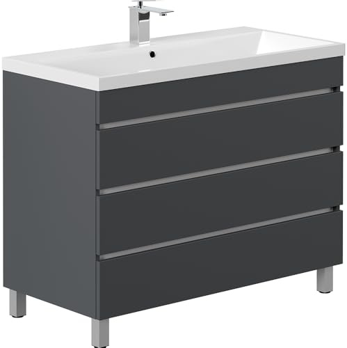 Lomadox Waschtisch 100 cm grau stehend mit 3 Schubladen