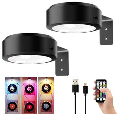2 Stück Magnetisches Mallicht mit 13 Beleuchtungsmodi, Kabellos Bildbeleuchtung, Drahtlose Malerei Licht mit Fernbedienung &Timer, Wiederaufladbar Wandkunst Licht für Malerei, Bilderrahmen (Schwarz)