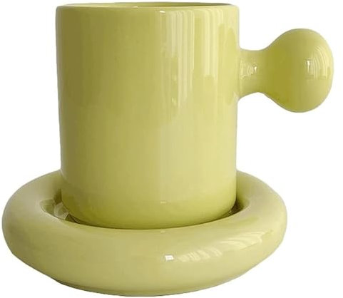 Taza Juego de taza y platillo de café redondo, juego de taza de café creativo de 350 ml, té de jugo de leche simple y encantador, etc., 3 colores (color: verde) Con asas(Green)