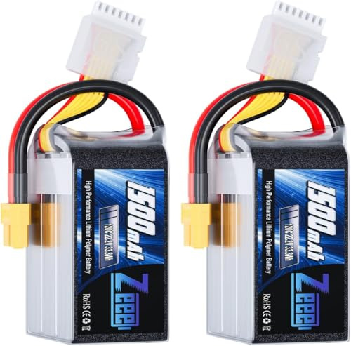 Zeee 6S Lipo 22,2V 120C 1500mAh Batteria RC con connettore XT60 compatibile con drone FPV, quadricottero, elicottero, aereo, barca, auto da corsa (2 pezzi)