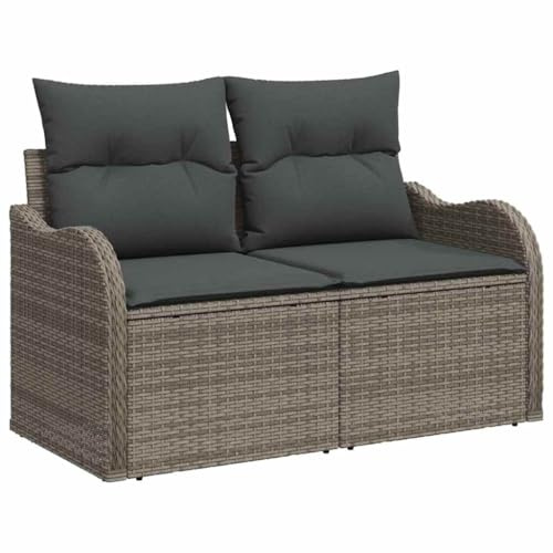 vidaXL Gartensofa mit Kissen Grau 121 x 62 x 69cm Poly-Rattan, Moderner Garten- und Terrassensofa, leicht, modular, UV-beständig, funktionale Möbel für den Außenbereich