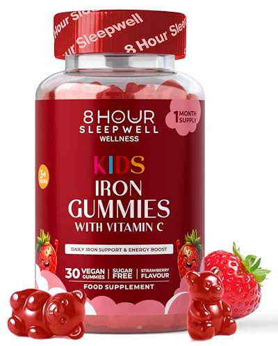 Kids Iron Gummies, 30 Count - Vegan, Sugar-Free, & Chewable with Vitamin C for Immune & Energy Support - Perfect for Picky Eaters & Children 3+ - Strawberry Flavor, 1-Month Supply